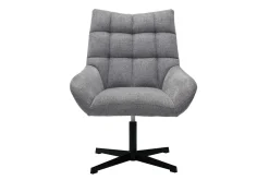 Fauteuil pivotant design en tissu effet velours texuré gris et métal noir KING