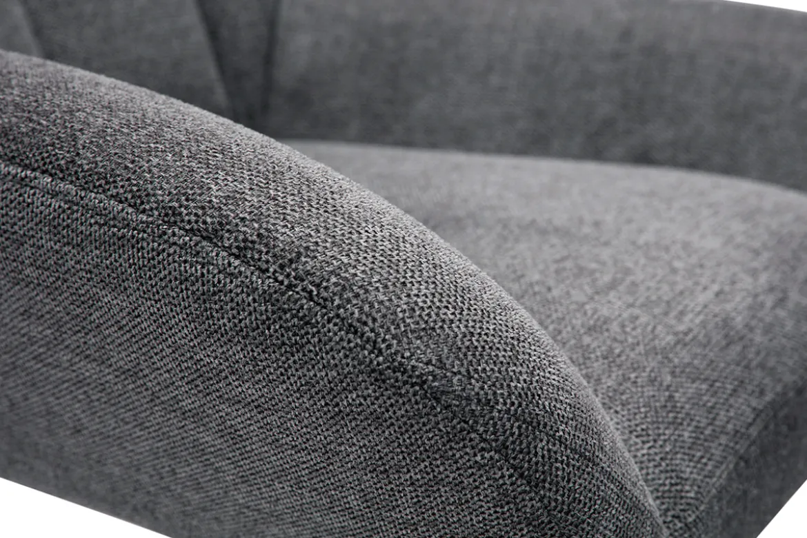 Fauteuil pivotant design en tissu effet velours texuré gris et métal noir KING