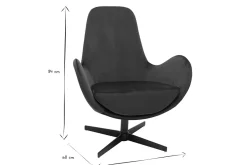 Fauteuil pivotant design en tissu velours bleu canard et métal noir ANDY