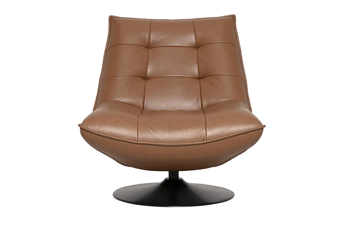 Fauteuil pivotant en cuir marron et métal noir HUXLEY