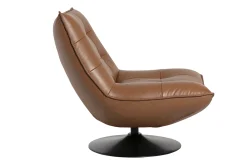 Fauteuil pivotant en cuir marron et métal noir HUXLEY