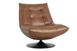 Fauteuil pivotant en cuir marron et métal noir HUXLEY