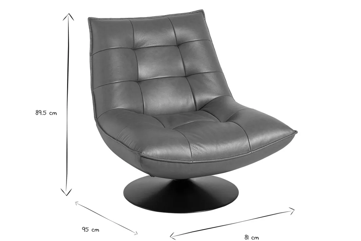 Fauteuil pivotant en cuir marron et métal noir HUXLEY