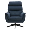 Fauteuil pivotant en tissu chenille bleu foncé et métal noir JONAH