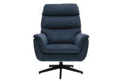 Fauteuil pivotant en tissu chenille bleu foncé et métal noir JONAH