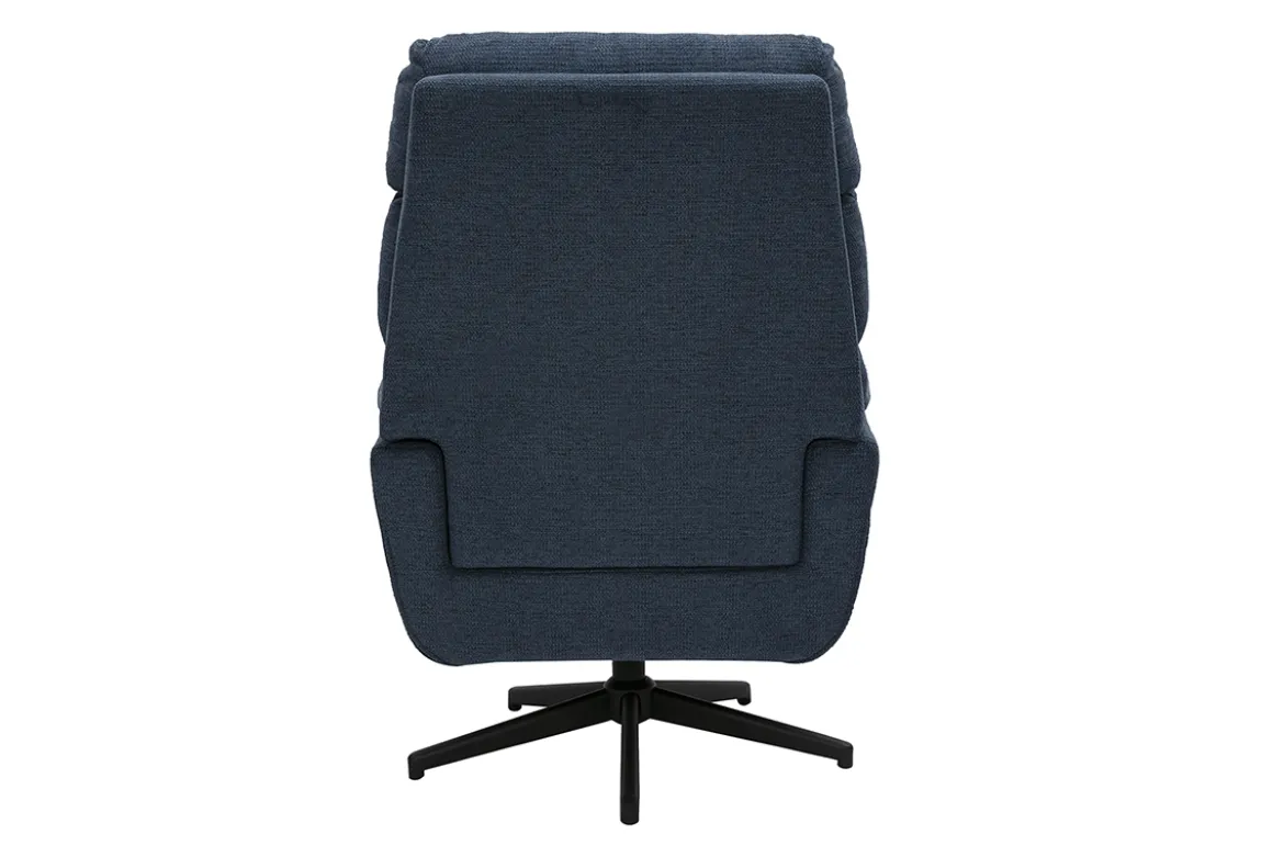Fauteuil pivotant en tissu chenille bleu foncé et métal noir JONAH