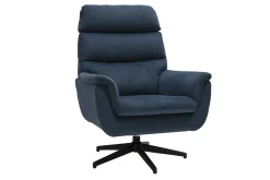 Fauteuil pivotant en tissu chenille bleu foncé et métal noir JONAH