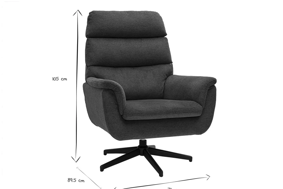 Fauteuil pivotant en tissu chenille bleu foncé et métal noir JONAH
