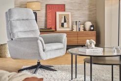 Fauteuil pivotant en tissu chenille gris et métal noir JONAH