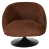 Fauteuil pivotant en tissu effet chenille brossé terre brûlée et métal noir BOWIE