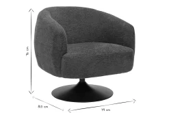 Fauteuil pivotant en tissu effet chenille brossé terre brûlée et métal noir BOWIE