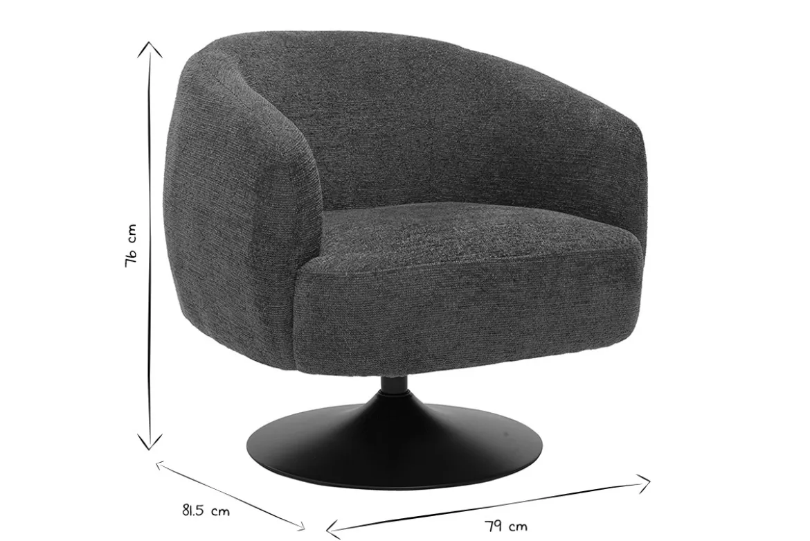 Fauteuil pivotant en tissu effet chenille brossé terre brûlée et métal noir BOWIE