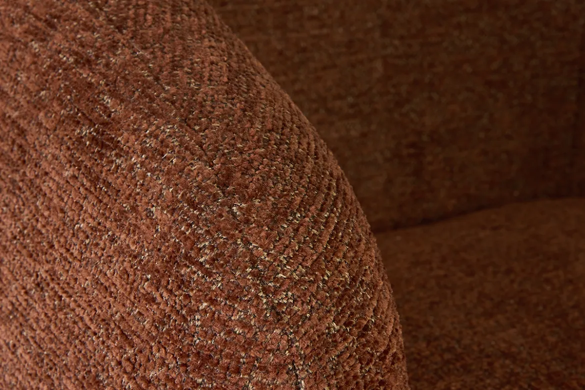 Fauteuil pivotant en tissu effet chenille brossé terre brûlée et métal noir BOWIE
