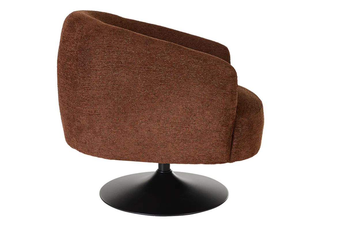 Fauteuil pivotant en tissu effet chenille brossé terre brûlée et métal noir BOWIE
