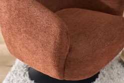 Fauteuil pivotant en tissu effet chenille brossé terre brûlée et métal noir BOWIE
