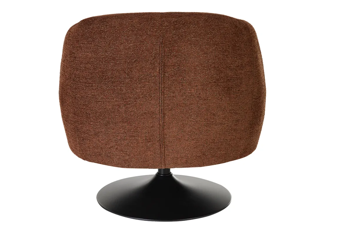 Fauteuil pivotant en tissu effet chenille brossé terre brûlée et métal noir BOWIE