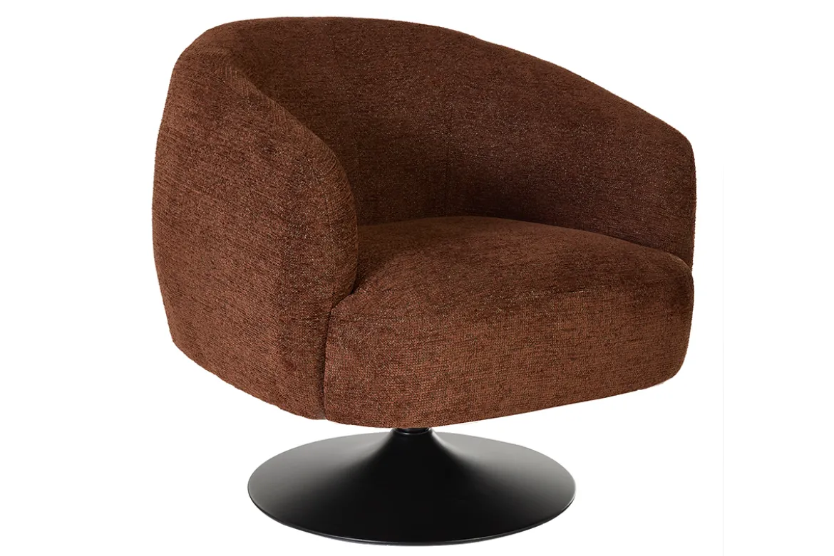 Fauteuil pivotant en tissu effet chenille brossé terre brûlée et métal noir BOWIE