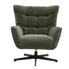 Fauteuil pivotant en tissu effet velours vert kaki et métal AVERY