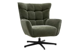 Fauteuil pivotant en tissu effet velours vert kaki et métal AVERY