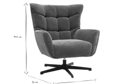 Fauteuil pivotant en tissu effet velours vert kaki et métal AVERY