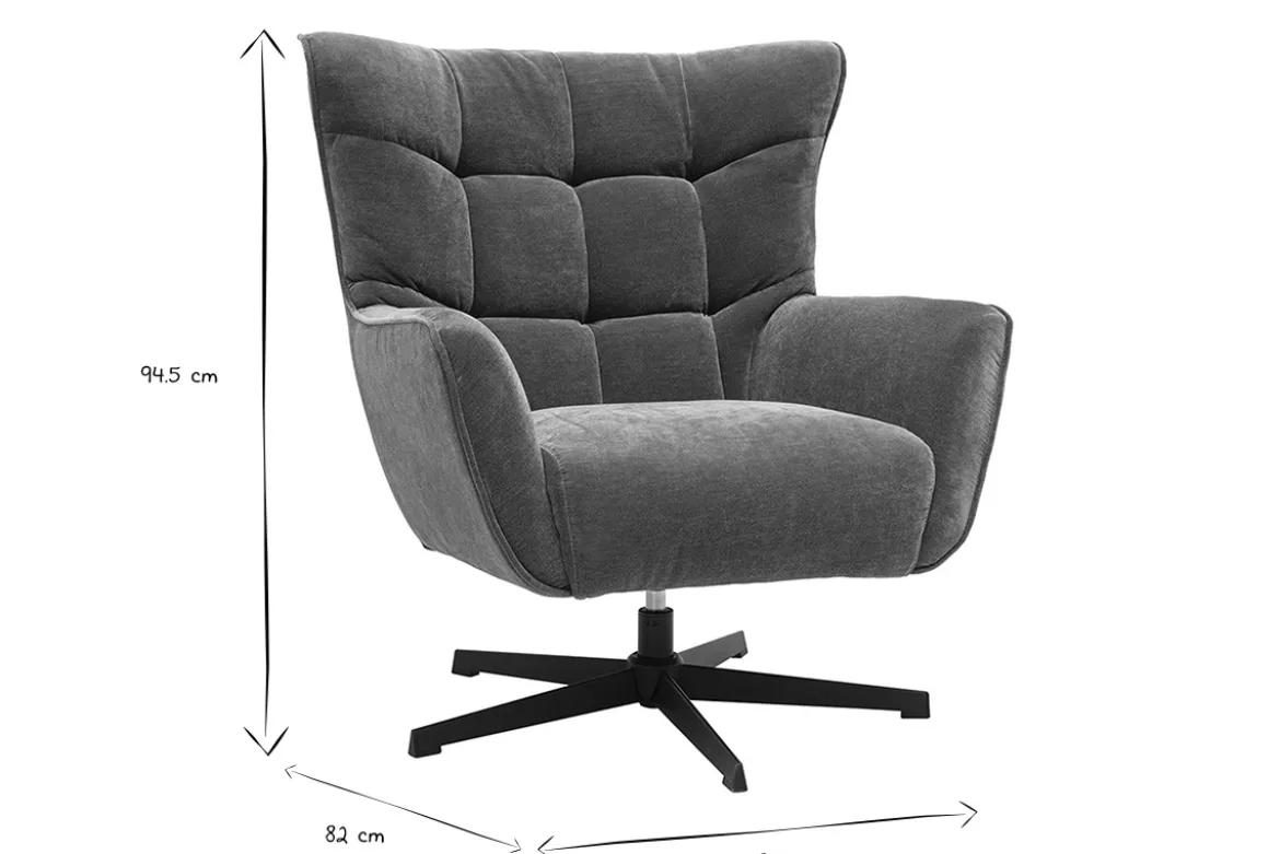 Fauteuil pivotant en tissu effet velours vert kaki et métal AVERY