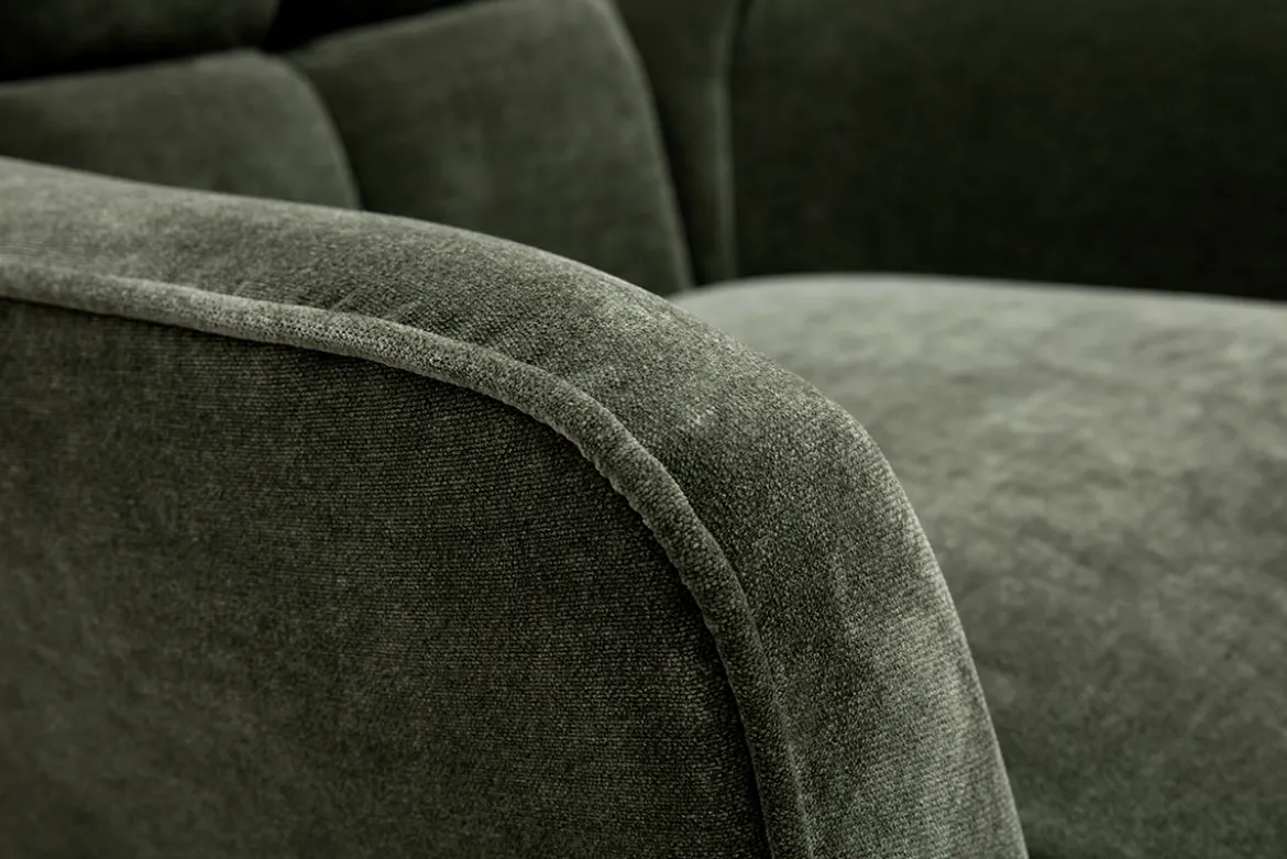 Fauteuil pivotant en tissu effet velours vert kaki et métal AVERY