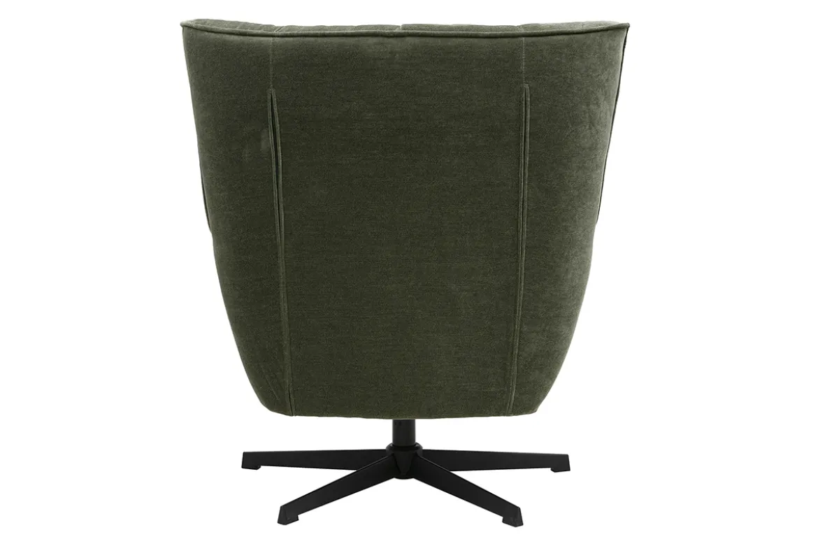 Fauteuil pivotant en tissu effet velours vert kaki et métal AVERY