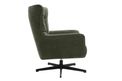 Fauteuil pivotant en tissu effet velours vert kaki et métal AVERY