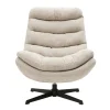 Fauteuil pivotant en tissu effet velours texturé beige et métal noir LOMI