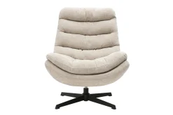 Fauteuil pivotant en tissu effet velours texturé beige et métal noir LOMI