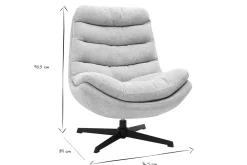Fauteuil pivotant en tissu effet velours texturé beige et métal noir LOMI