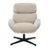 Fauteuil pivotant en tissu effet velours texturé taupe et métal noir KLEM