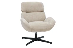 Fauteuil pivotant en tissu effet velours texturé taupe et métal noir KLEM