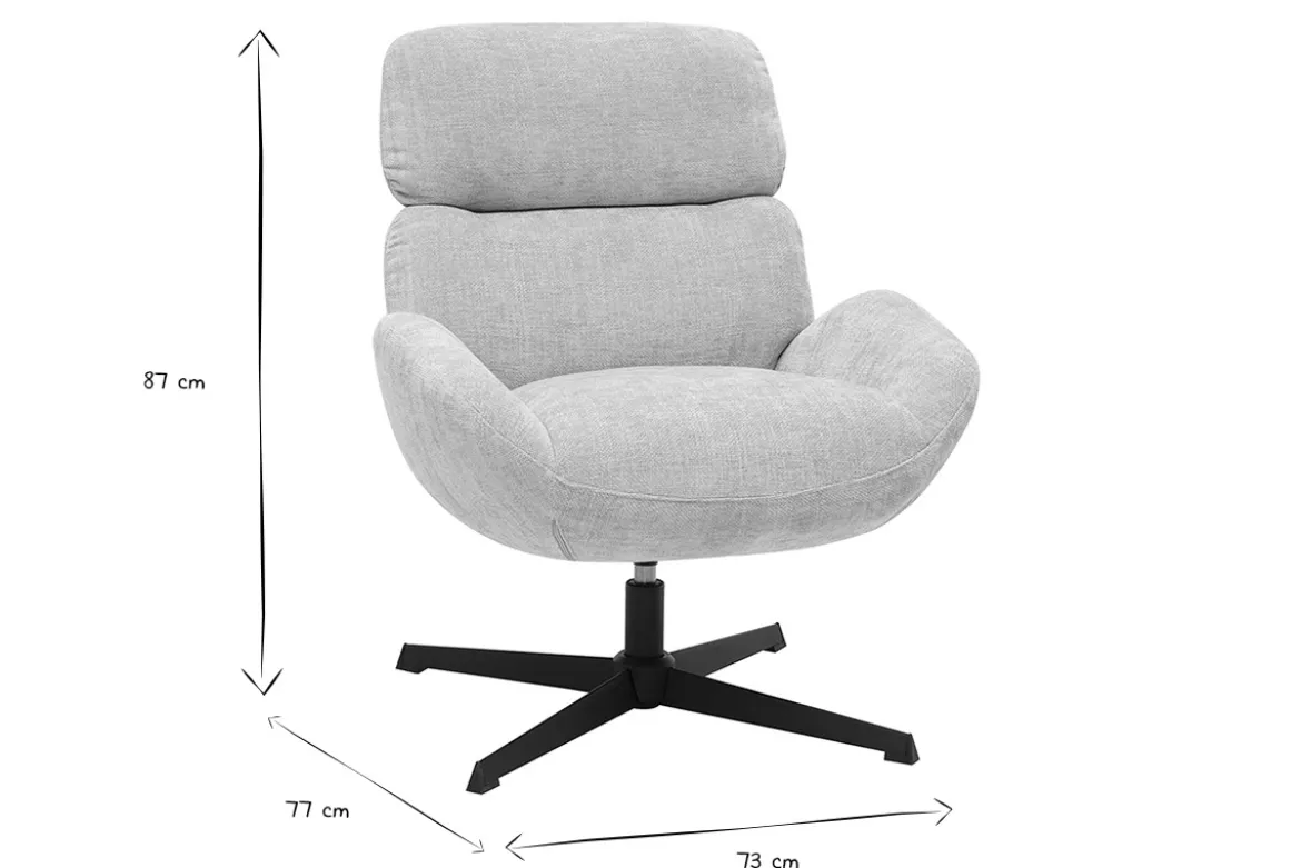 Fauteuil pivotant en tissu effet velours texturé taupe et métal noir KLEM