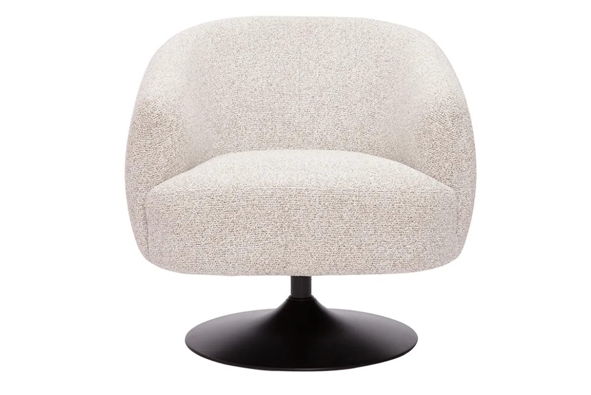 Fauteuil pivotant en tissu effet bouclette beige et métal noir BOWIE
