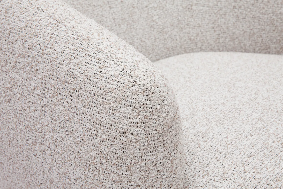 Fauteuil pivotant en tissu effet bouclette beige et métal noir BOWIE