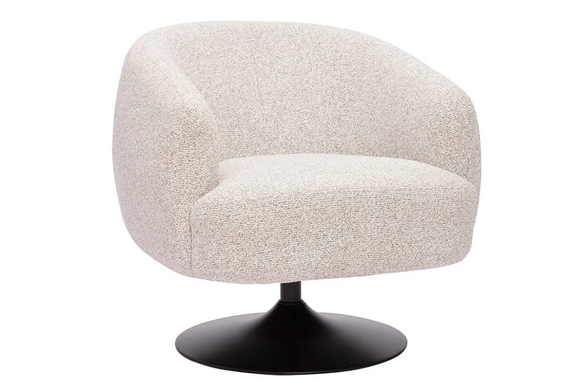 Fauteuil pivotant en tissu effet bouclette beige et métal noir BOWIE