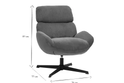 Fauteuil pivotant en tissu velours côtelé vert kaki et métal noir KLEM