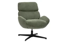 Fauteuil pivotant en tissu velours côtelé vert kaki et métal noir KLEM