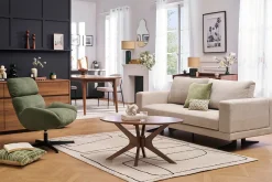 Fauteuil pivotant en tissu velours côtelé vert kaki et métal noir KLEM