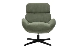 Fauteuil pivotant en tissu velours côtelé vert kaki et métal noir KLEM