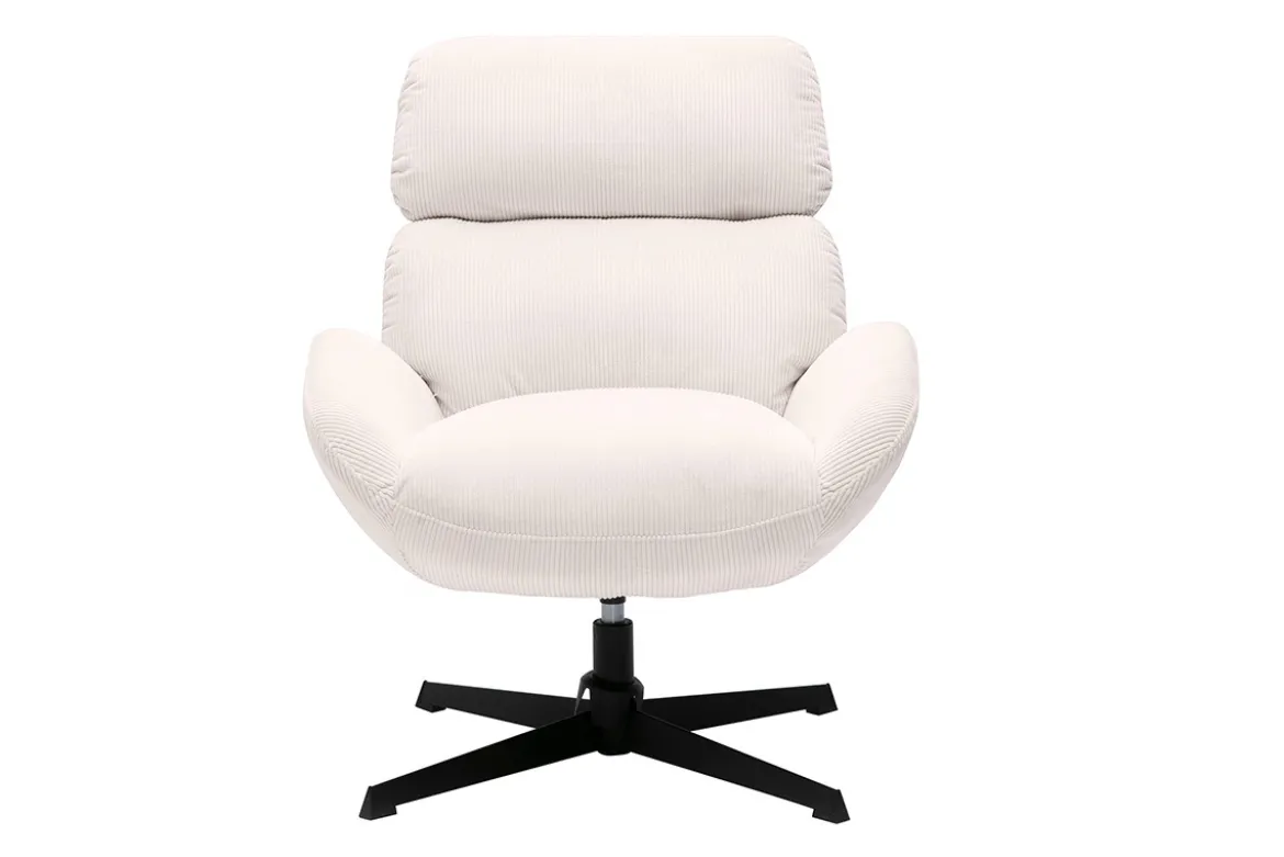 Fauteuil pivotant en tissu velours côtelé écru et métal noir KLEM