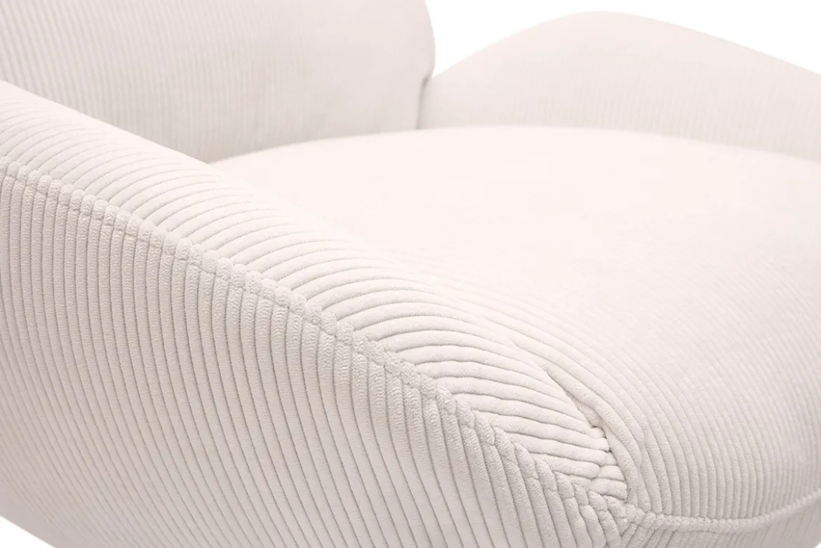Fauteuil pivotant en tissu velours côtelé écru et métal noir KLEM