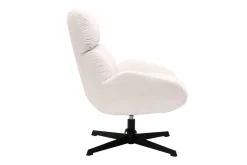 Fauteuil pivotant en tissu velours côtelé écru et métal noir KLEM
