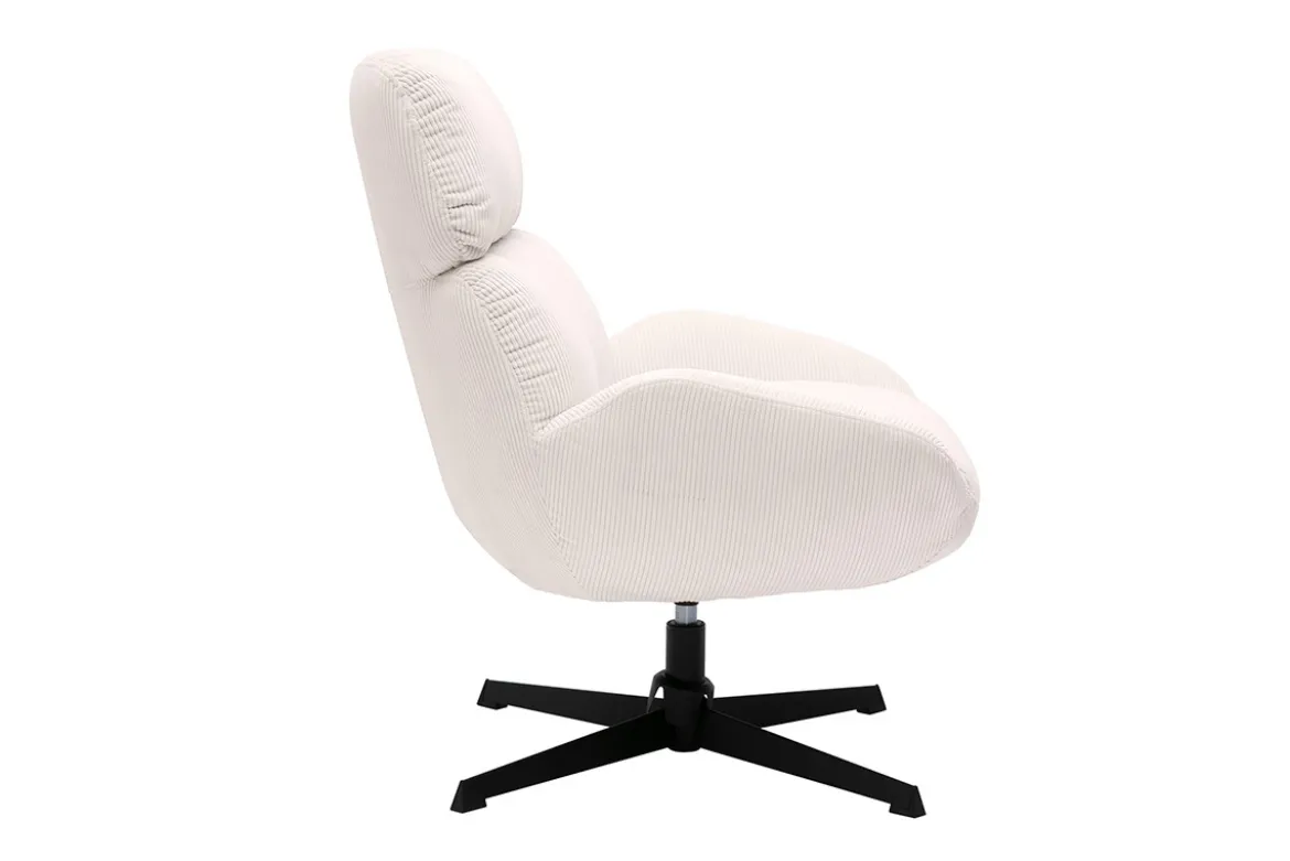Fauteuil pivotant en tissu velours côtelé écru et métal noir KLEM