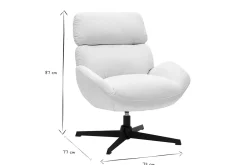 Fauteuil pivotant en tissu velours côtelé écru et métal noir KLEM