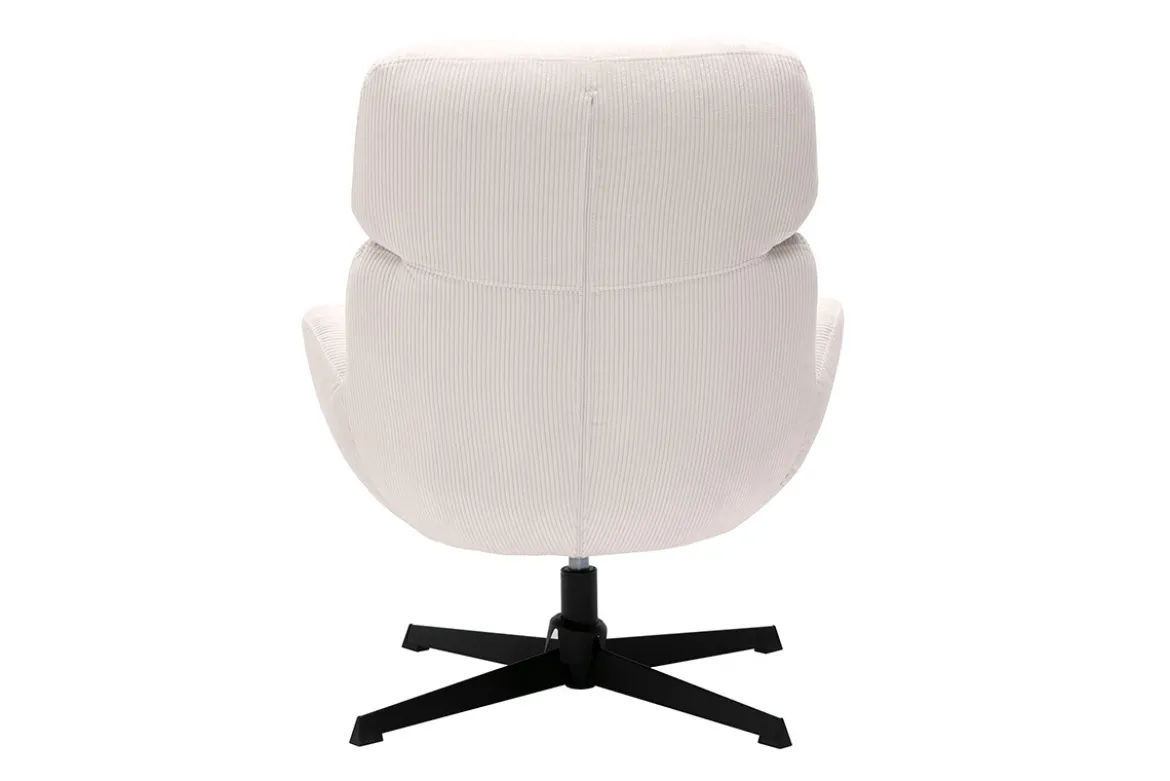 Fauteuil pivotant en tissu velours côtelé écru et métal noir KLEM