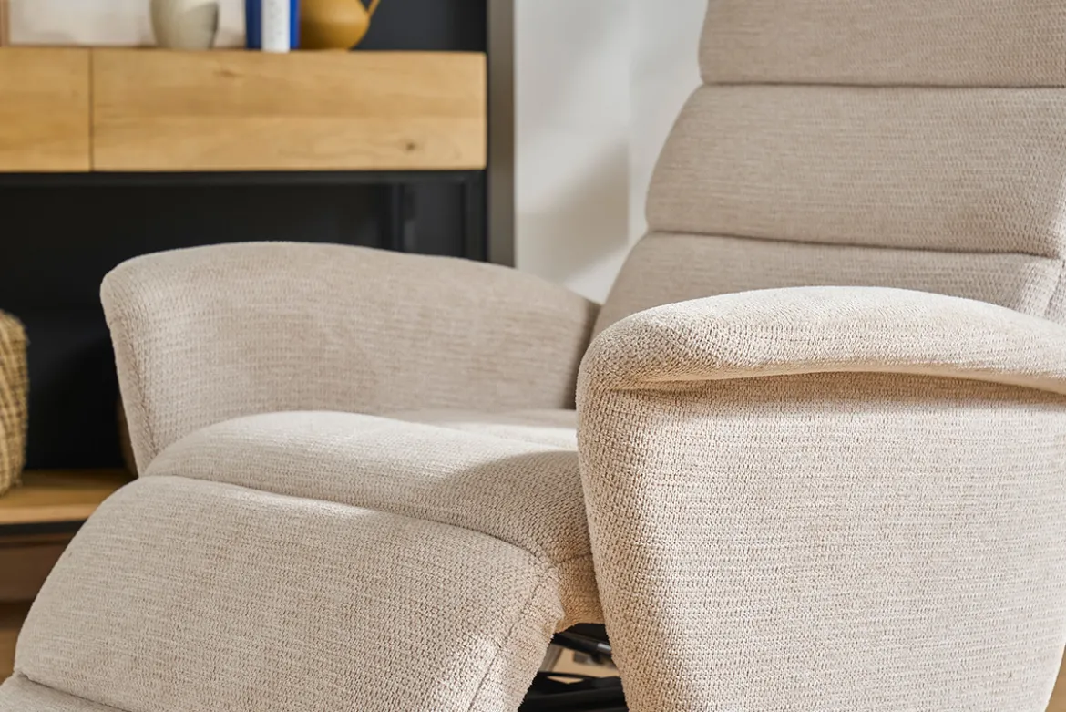 Fauteuil pivotant relax manuel en tissu chenille beige NELSON