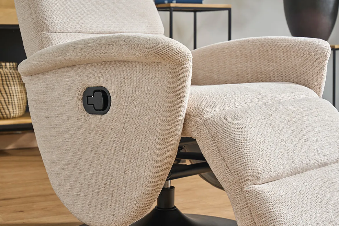 Fauteuil pivotant relax manuel en tissu chenille beige NELSON