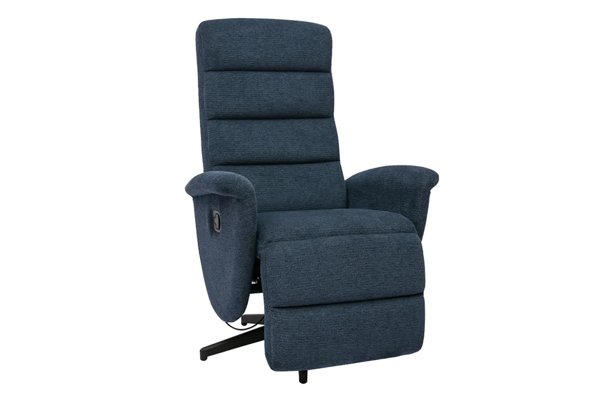 Fauteuil pivotant relax manuel en tissu chenille bleu foncé NELSON